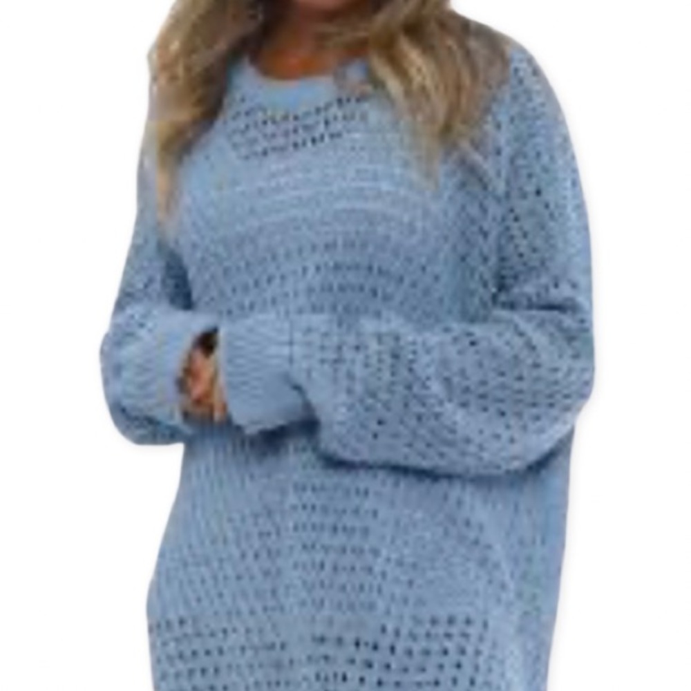 Michael Kors High Low Blue Crochet/mesh knit Sweater Large